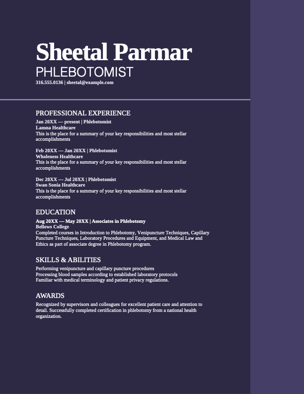 Simple ATS healthcare resume